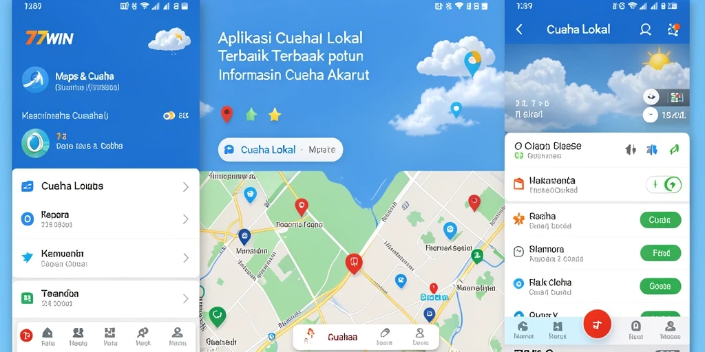 Antarmuka aplikasi 77WIN menampilkan informasi cuaca lokal yang akurat.