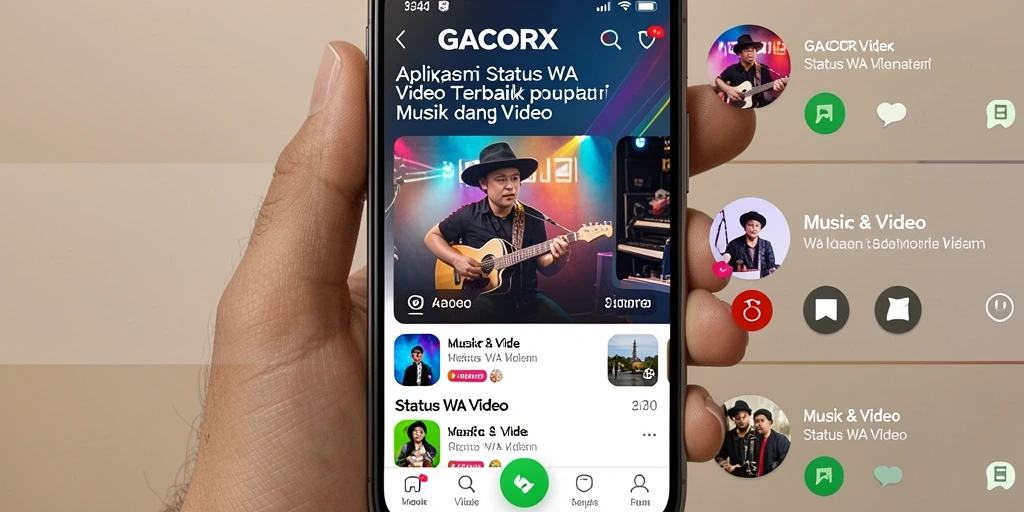 Tampilan antarmuka GACORX menampilkan berbagai video musik untuk status WA.