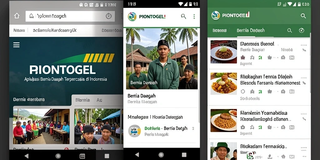 Antarmuka utama PIONTOGEL menampilkan berita daerah terbaru dengan desain yang menarik.